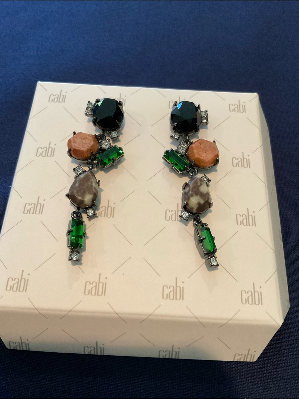 CAbi Rock Star Multistone Drop Earrings - Green, Black, Brown
